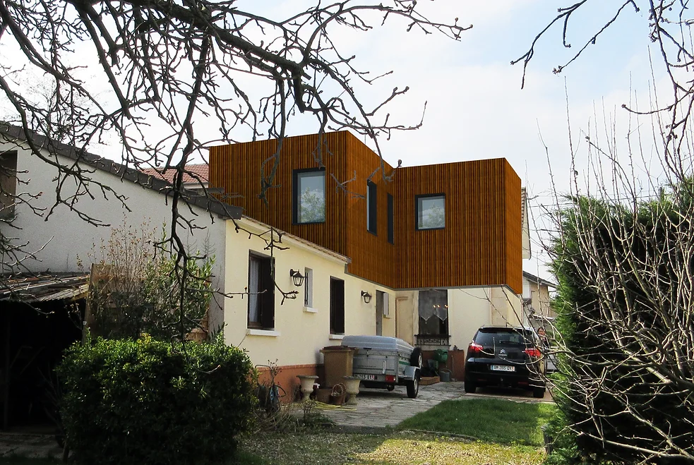 Proposition 1 Vue du projet dans le cadre d'un projet de Surélévation d'une maison individuelle à Neuilly Plaisance (Seine-Saint-Denis)