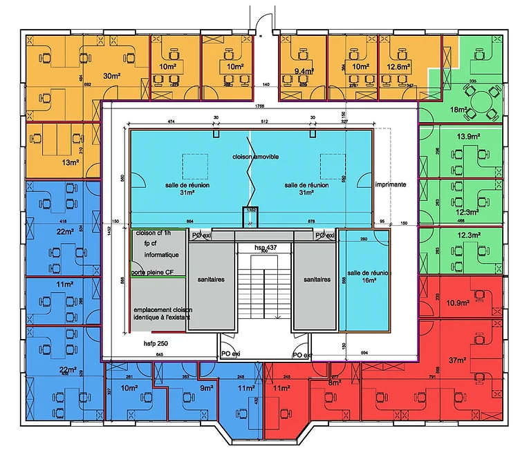 Plan des bureaux - Zoning
Aménagement d'un plateau de bureaux - Neuilly Plaisance