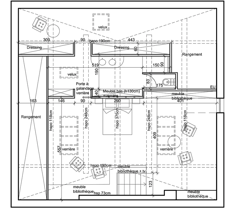 Plan du projet dans le cadre d'aménagement de combles dans une maison à Orsay (Essonne)