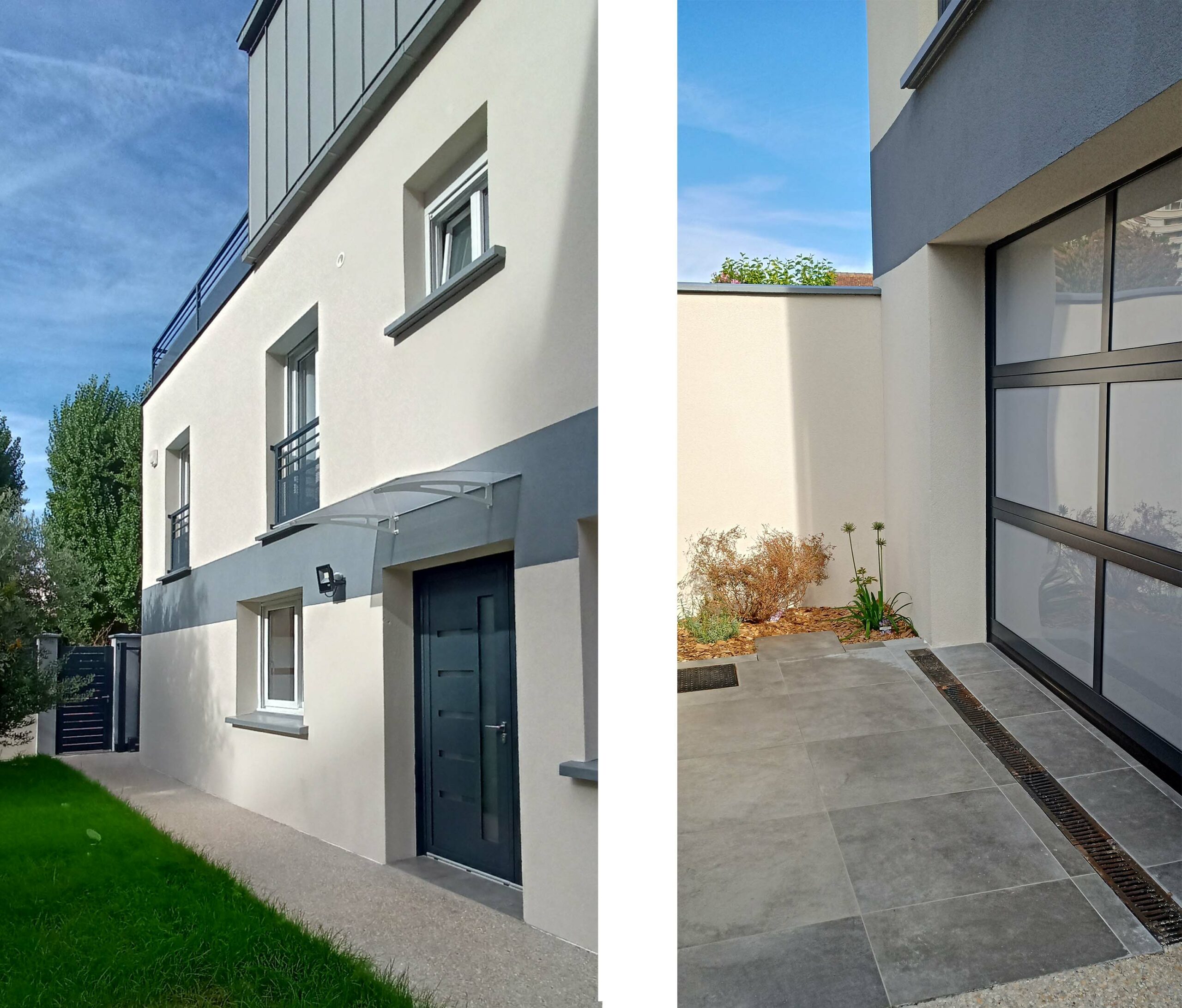Façade côté et porte de garage vitrée