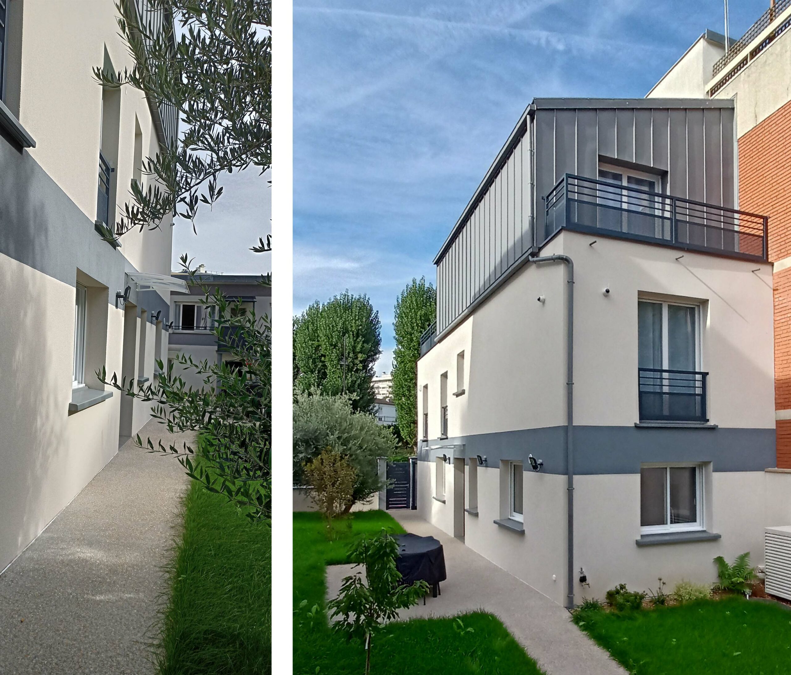 Allée et terrasse en béton désactivée, marquise