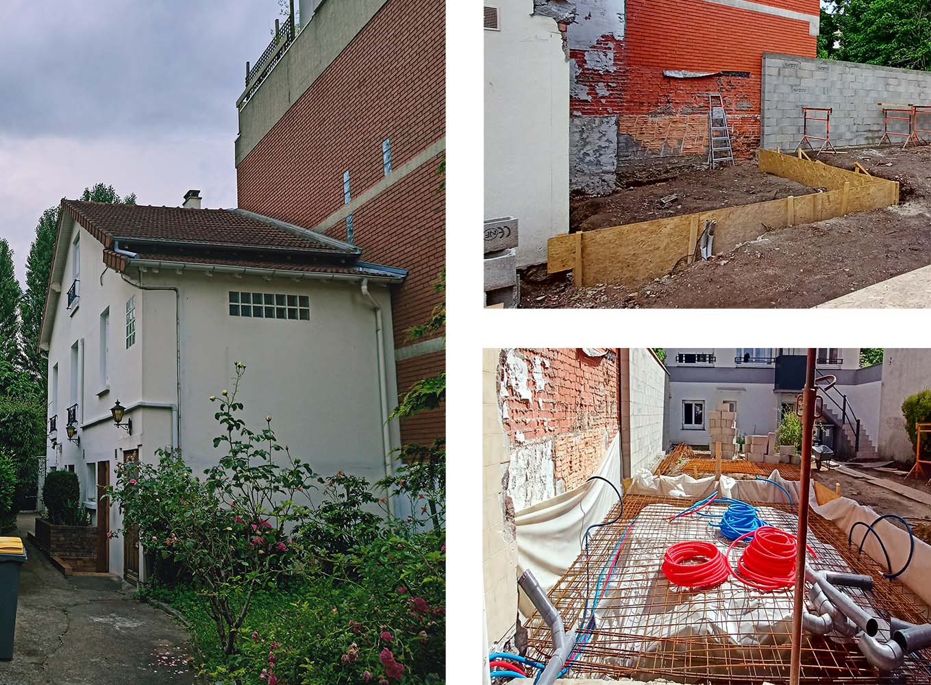 Extension sur la façade arrière, terrassement, fondations et préparation de la dalle