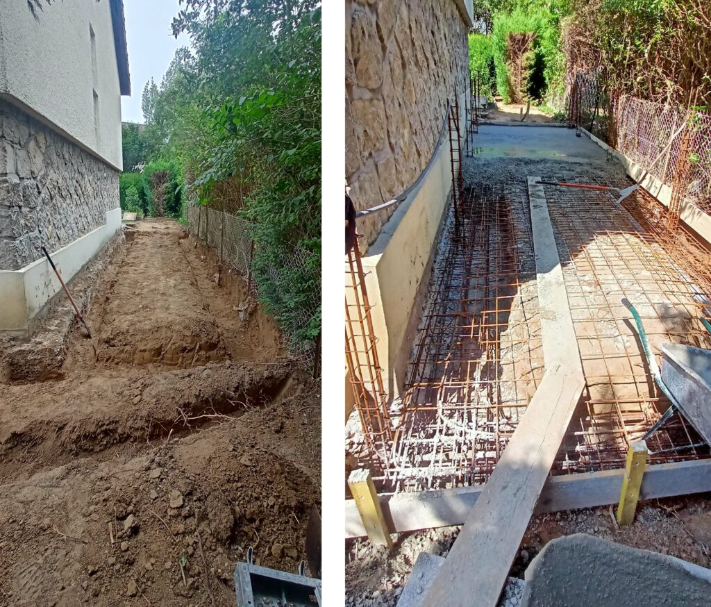 Terrassement, ferraillage, passage des réseaux, fondations, dallage